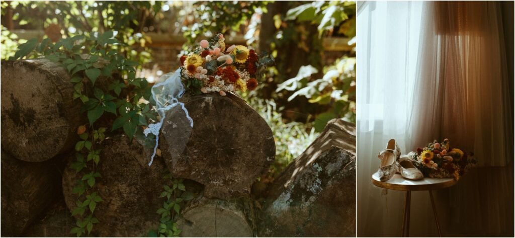 Bridal details at Gold River Camp for campground intimate wedding.