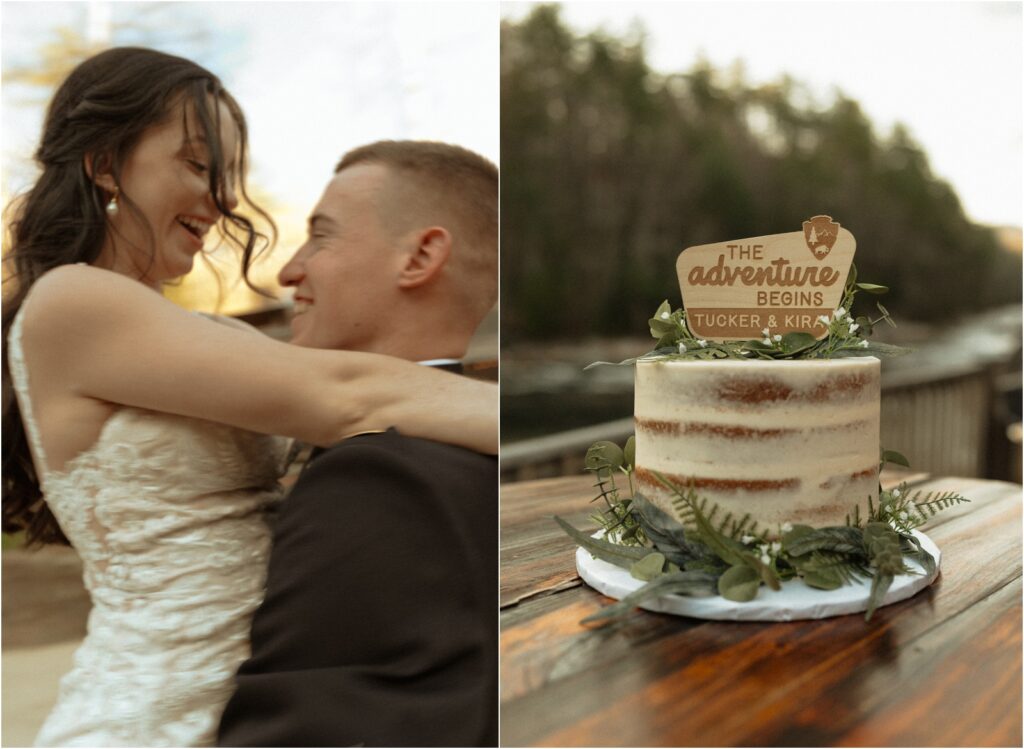 Elopement Photography of the Bride & Groom and their wedding cake